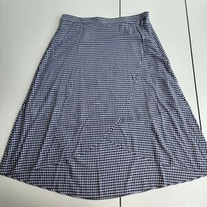 LOFT Women's Skirt Faux Wrap Gingham Black White Midi Lined Hi Low Hem Size 8